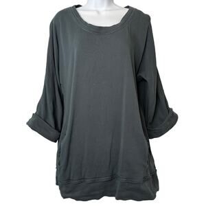 Soft Surroundings Blue Gray Pullover Sweatshirt Tunic 3/4 Sleeves Size Medium